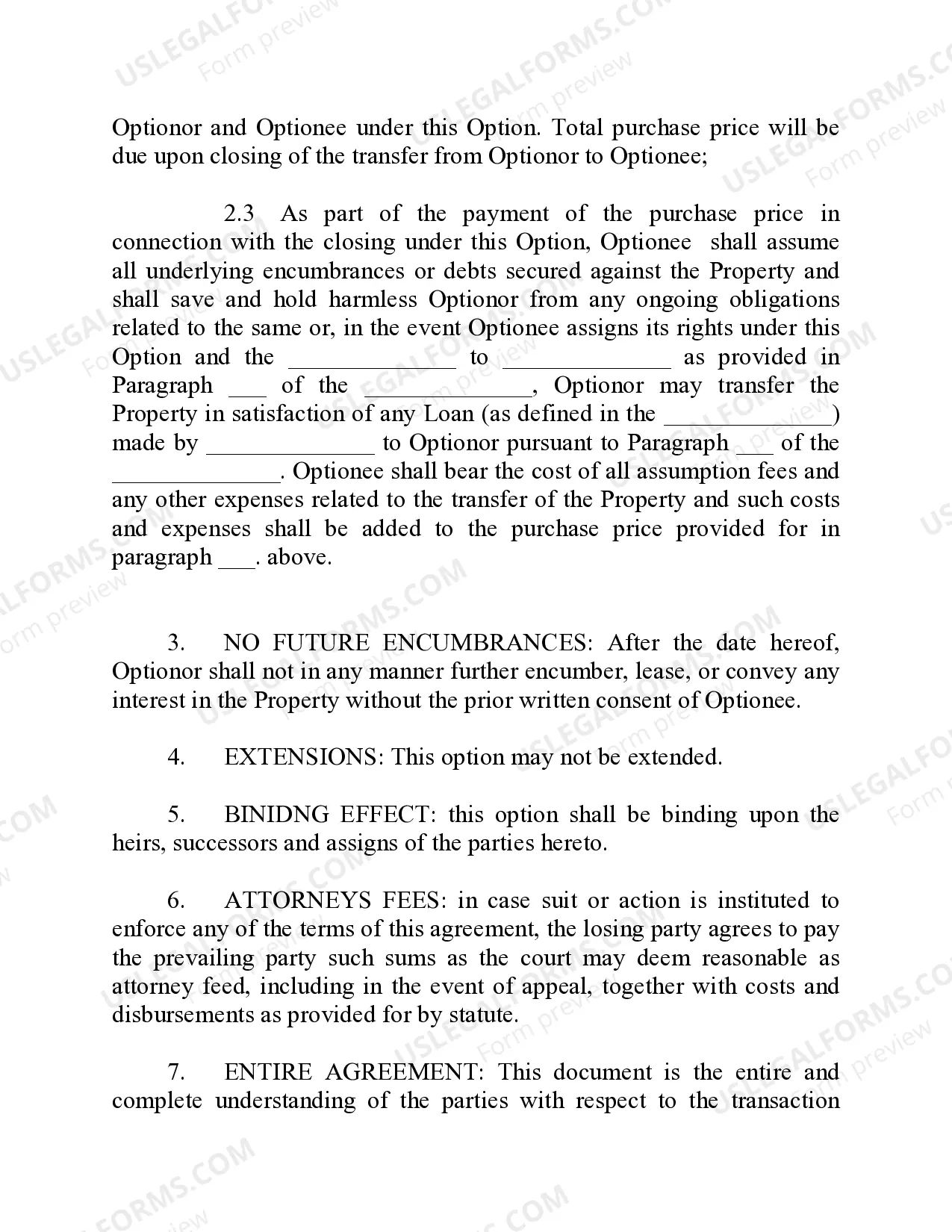 Preview Option to Purchase Real Estate