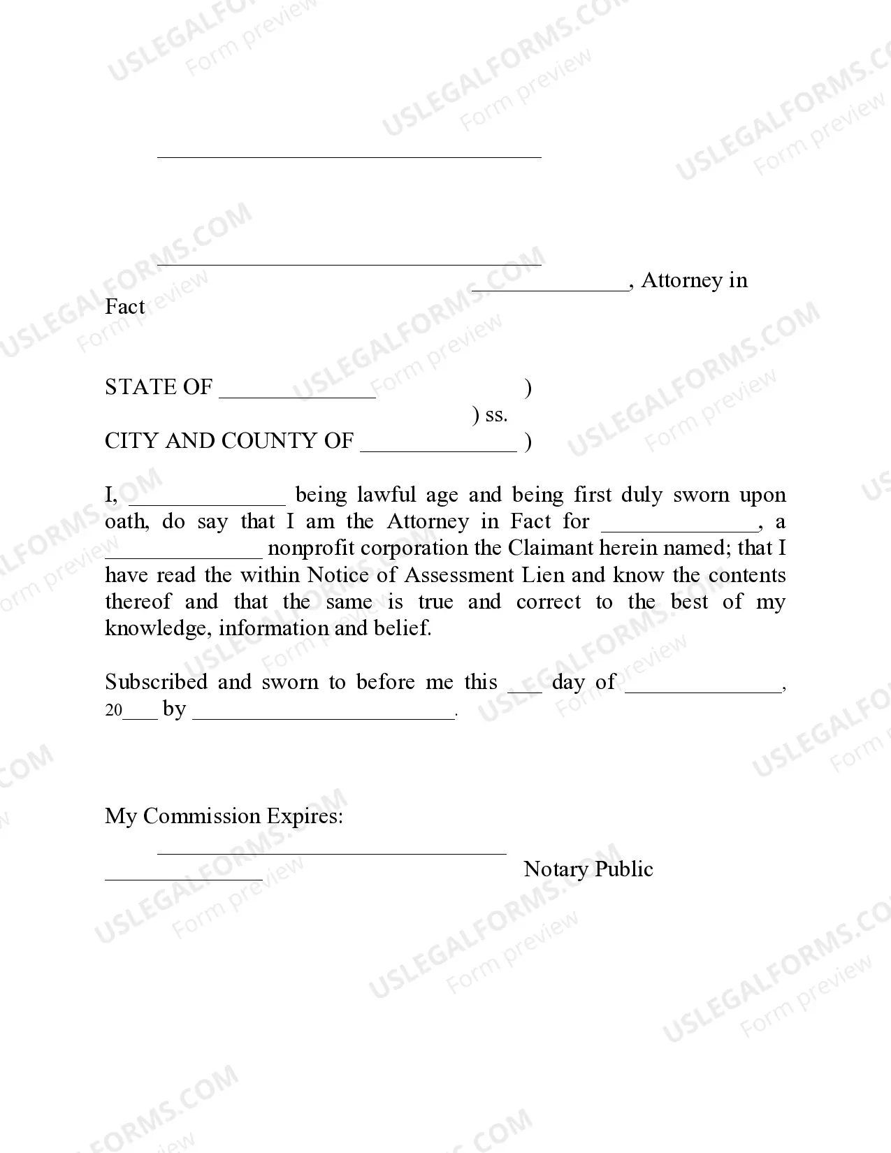 Preview Notice of Assessment of Lien