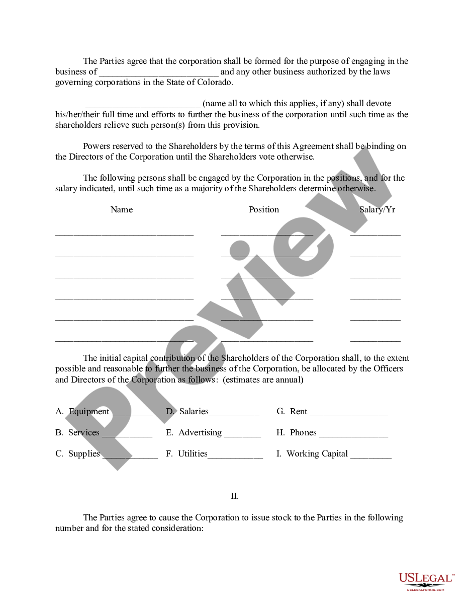 page 1 Colorado Pre-Incorporation Agreement, Shareholders Agreement and Confidentiality Agreement preview