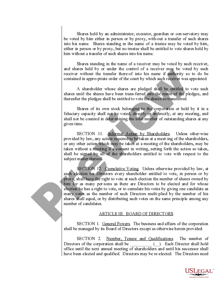 Preview Colorado Bylaws for Corporation