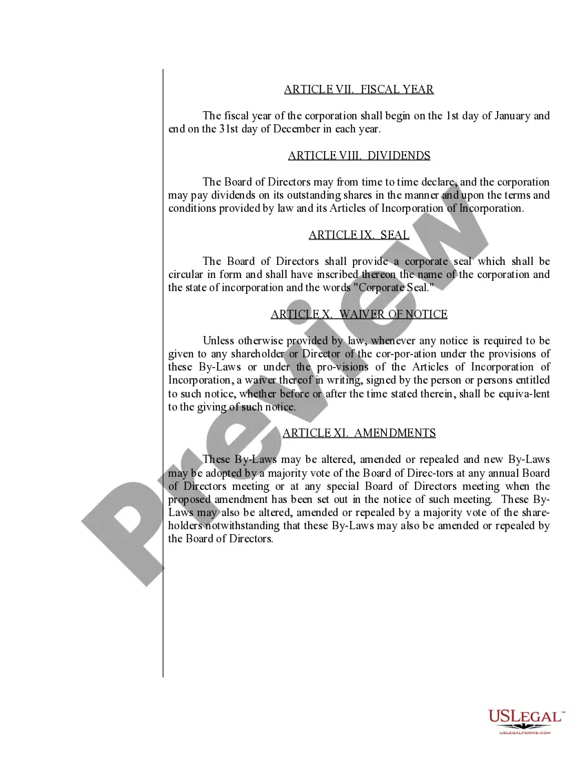 Preview Colorado Bylaws for Corporation