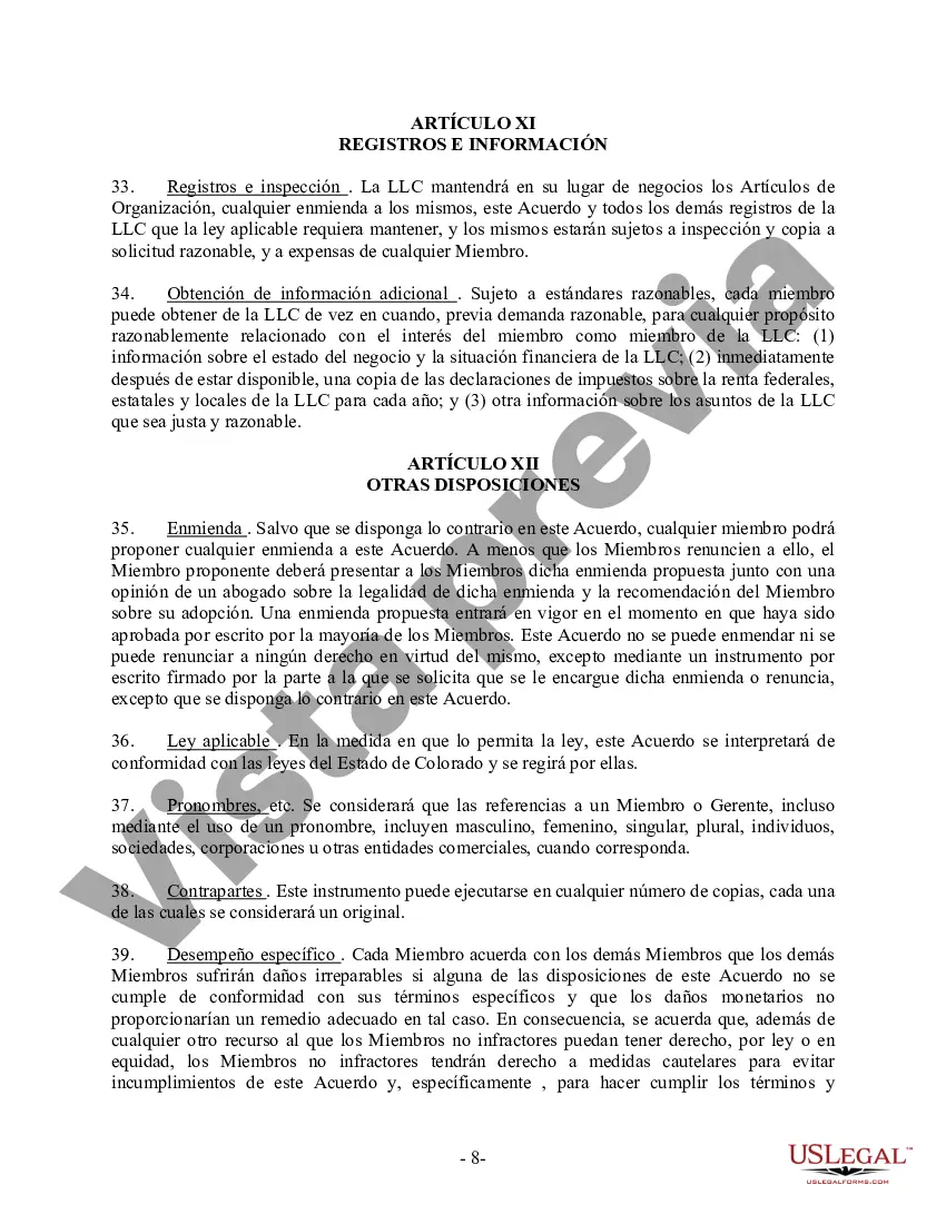 Preview Acuerdo Operativo LLC de Sociedad de Responsabilidad Limitada de Miembro Único