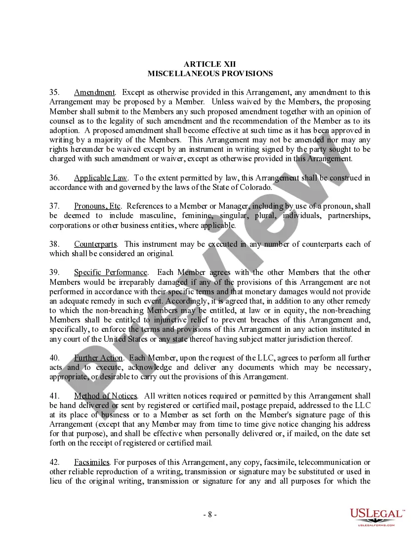 Preview Single Member Limited Liability Company LLC Operating Agreement