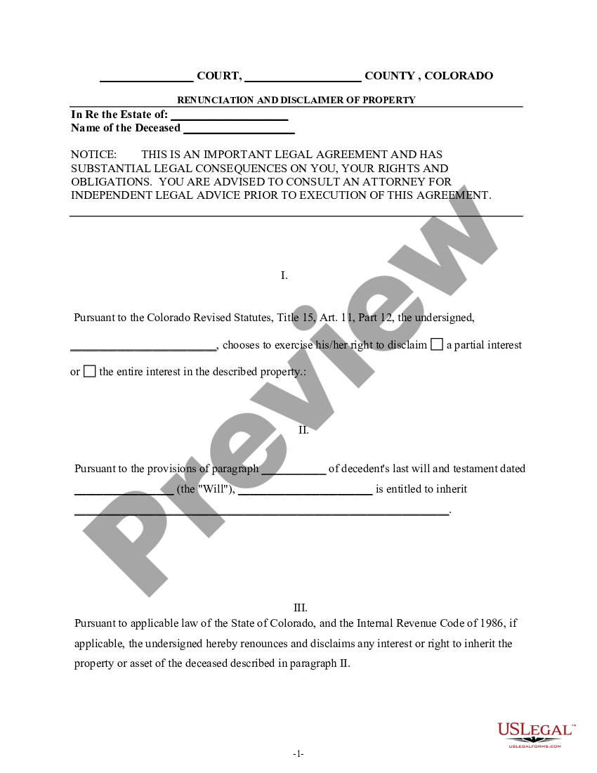 Sample Letter Of Disclaimer Of Inheritance For Receipt US Legal Forms