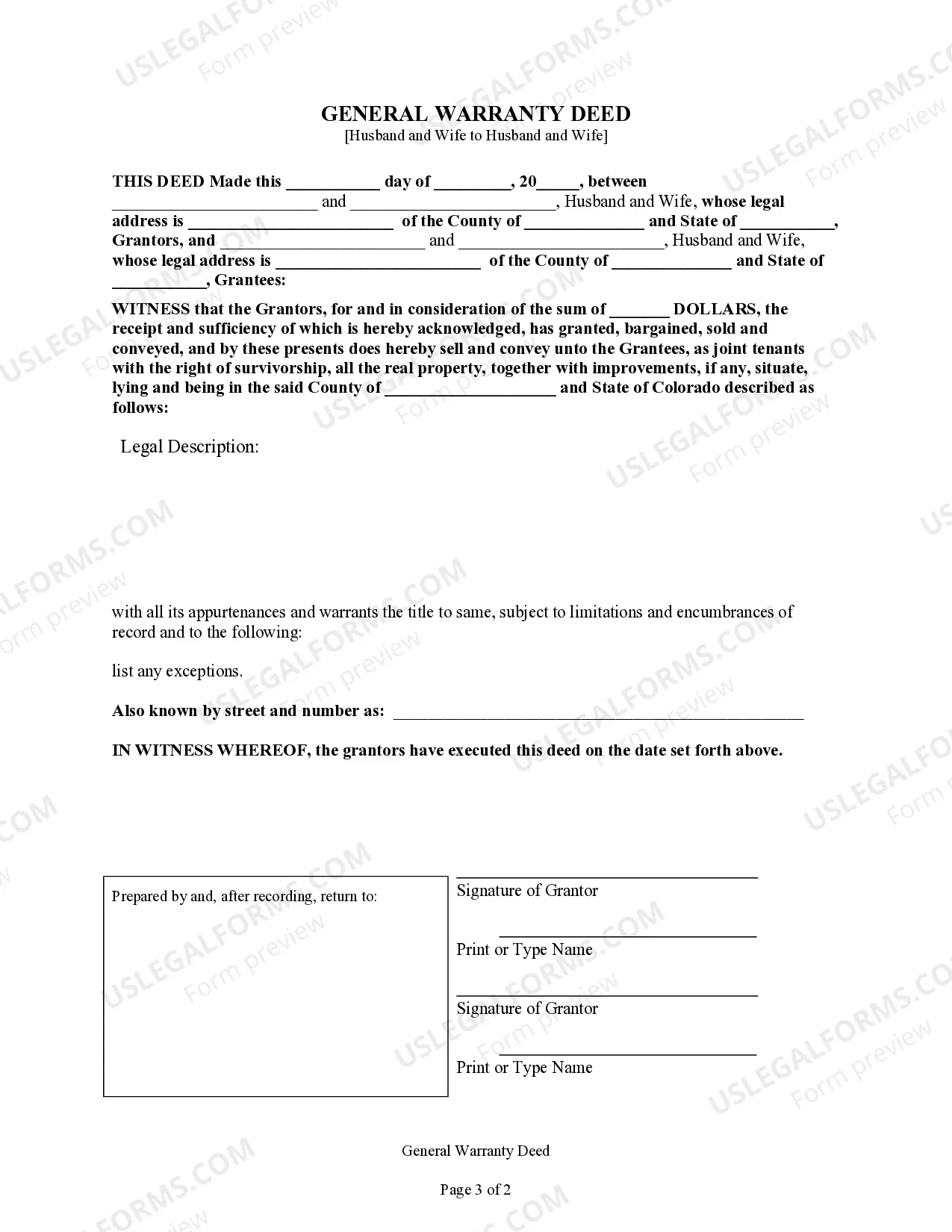 Preview Warranty Deed - Husband and Wife to Husband and Wife