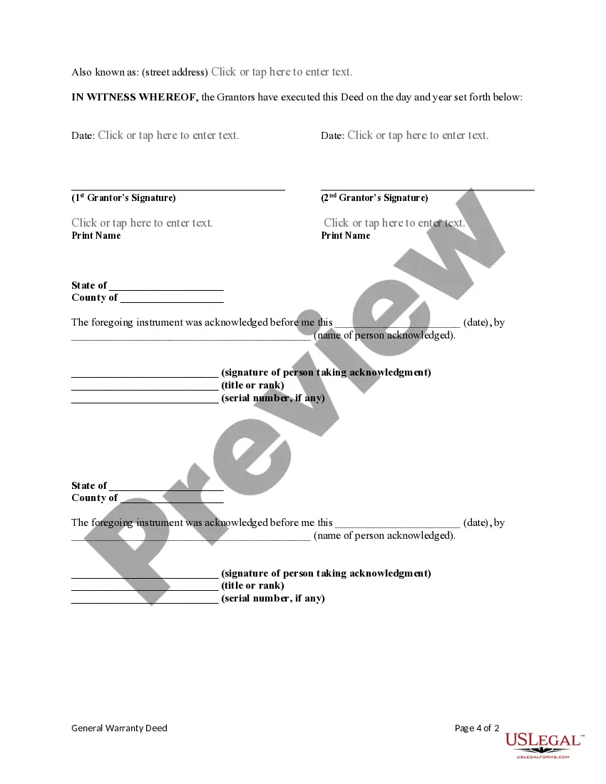 Preview General Warranty Deed from Two Individuals / Husband and Wife to an Individual