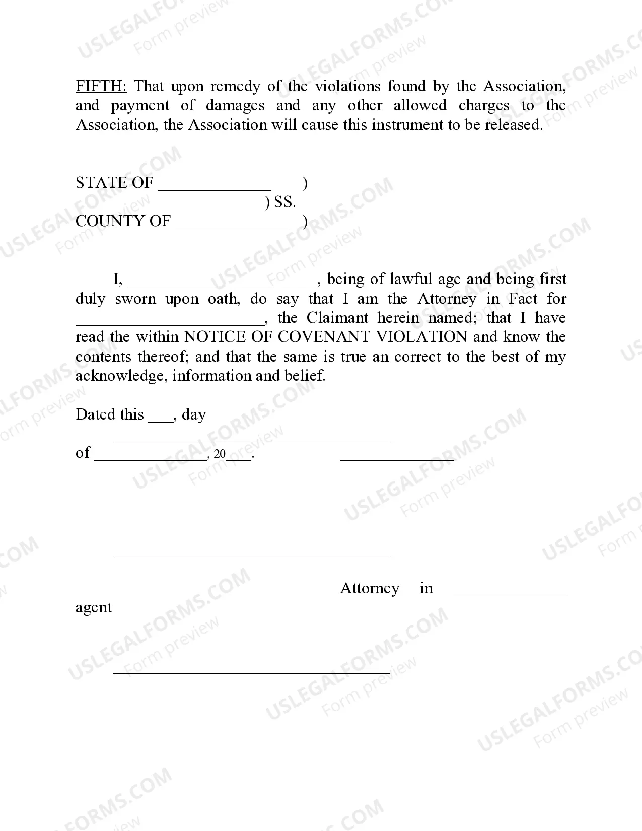 Preview Notice of Covenant Violation