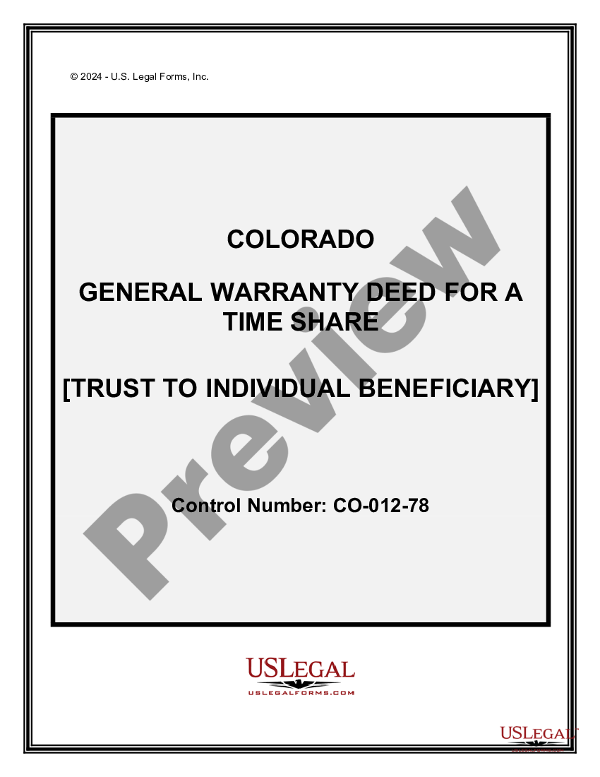 Colorado General Warranty Deed For A Time Share From A Trust To An Individual Beneficiary Us 3492