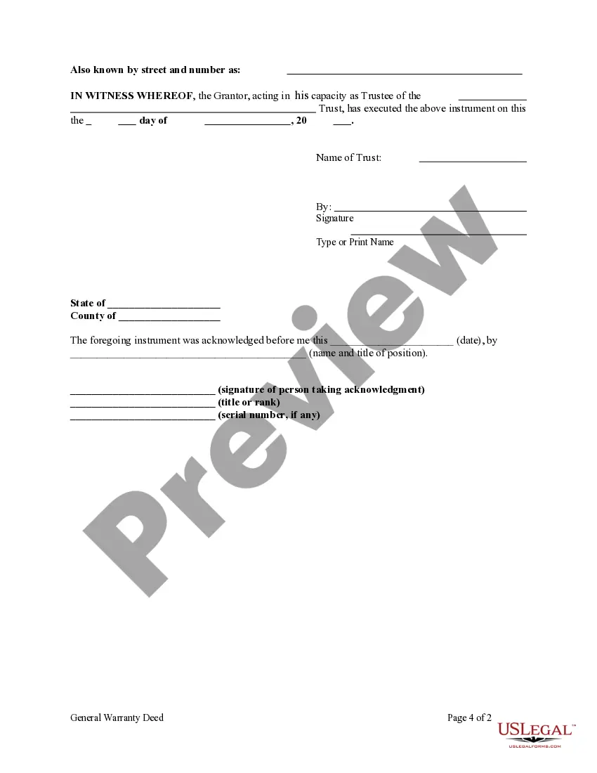 Preview General Warranty Deed for a Time Share from a Trust to an Individual Beneficiary