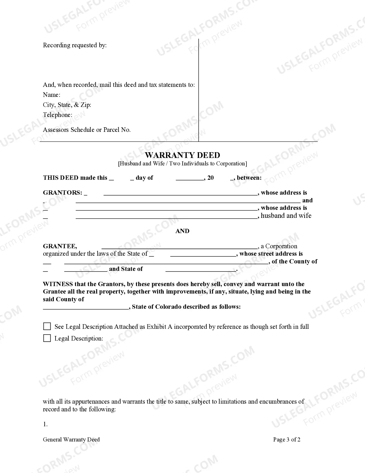 Preview General Warranty Deed from Husband and Wife to Husband and Wife and an Individual
