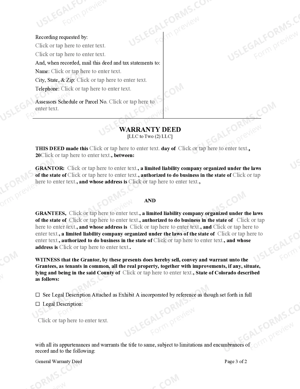 Preview Warranty Deed from LLC to Two LLC