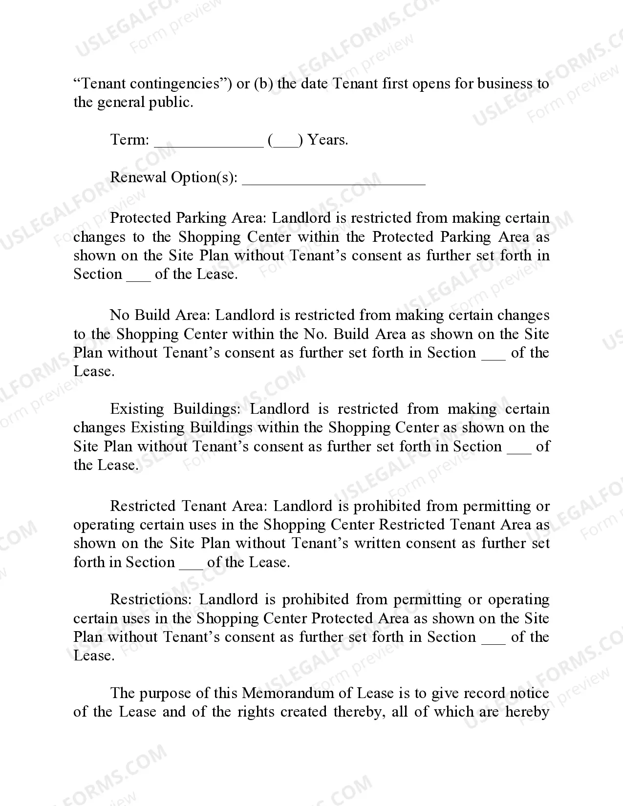 Preview Memorandum of Lease - Shopping Center