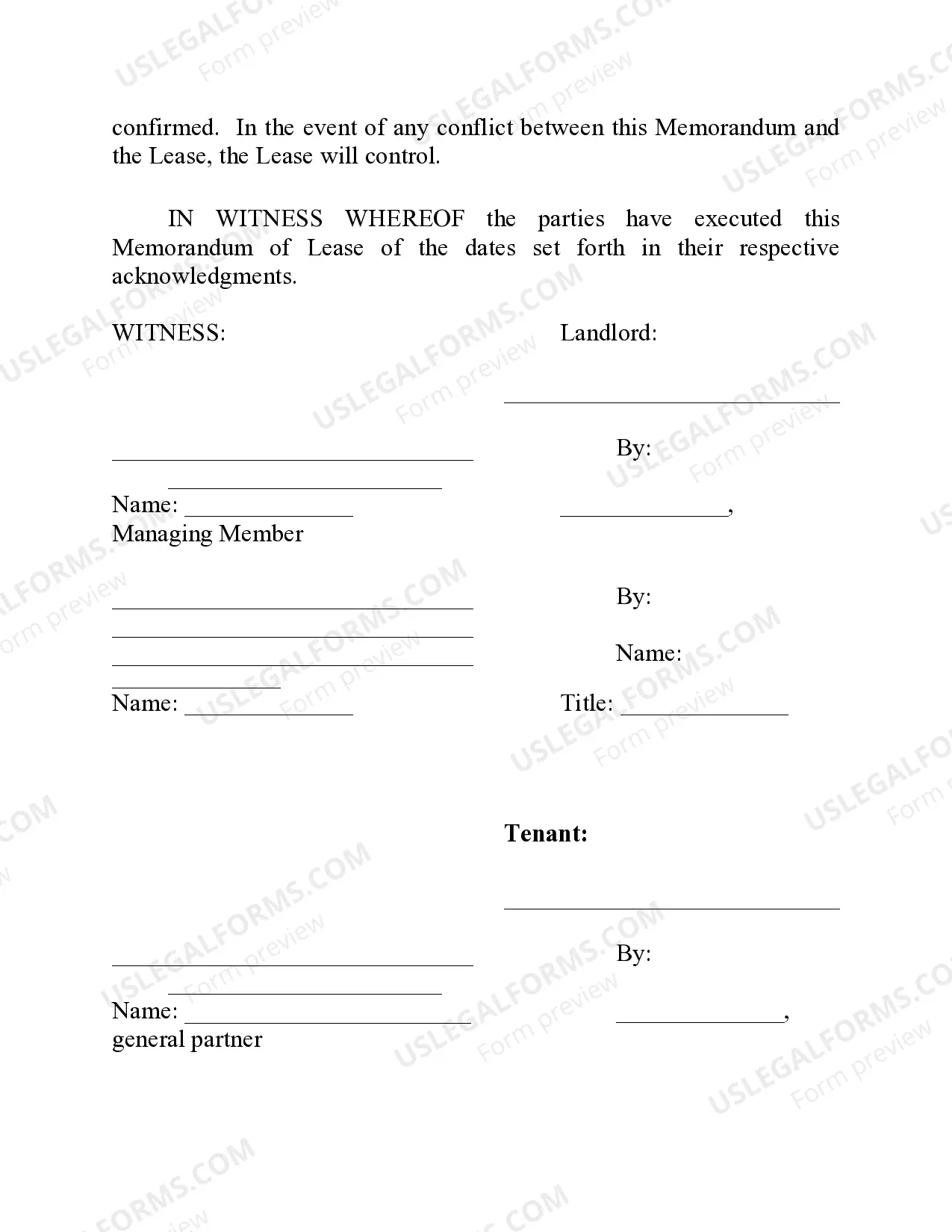 Preview Memorandum of Lease - Shopping Center