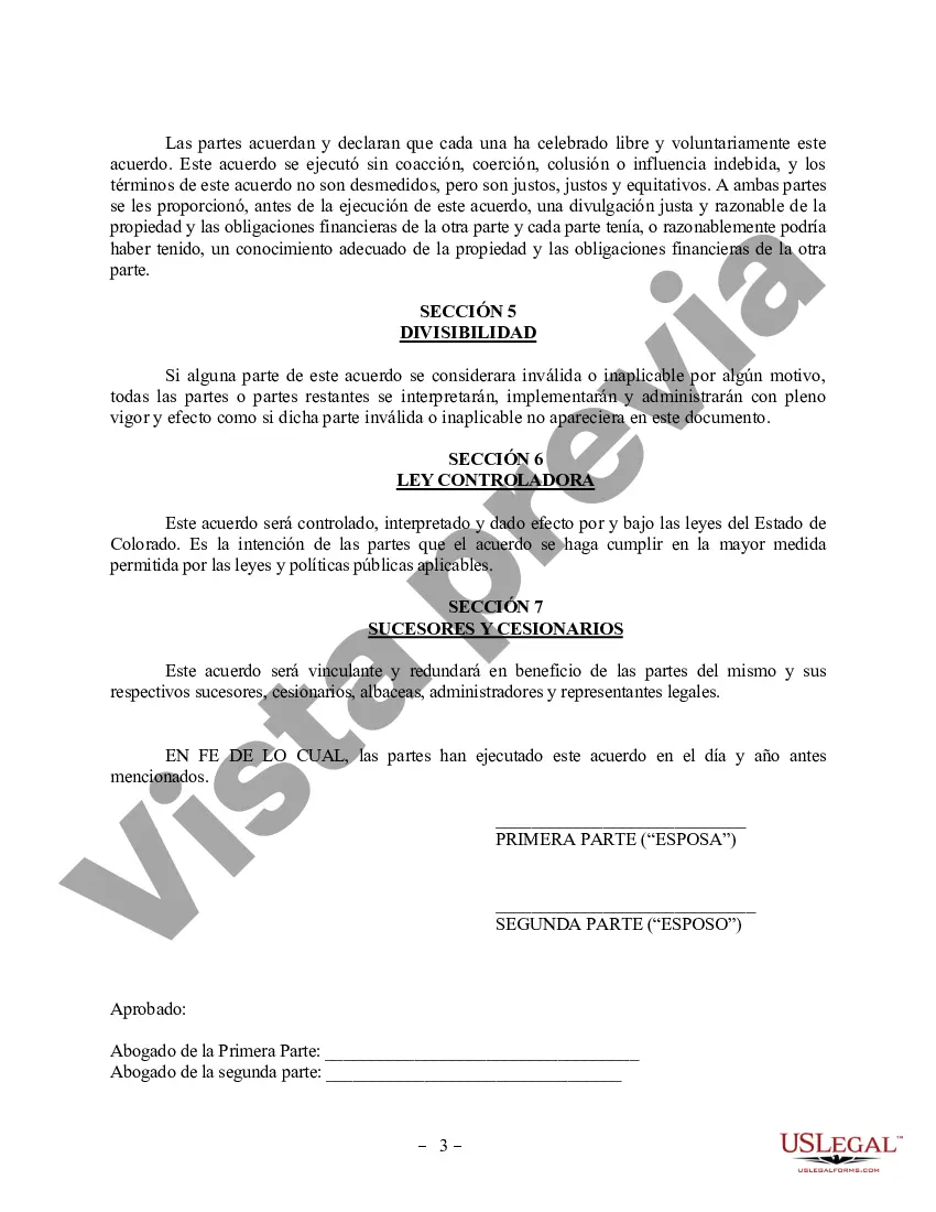 Preview Enmienda al Acuerdo de Propiedad Postnupcial - Colorado