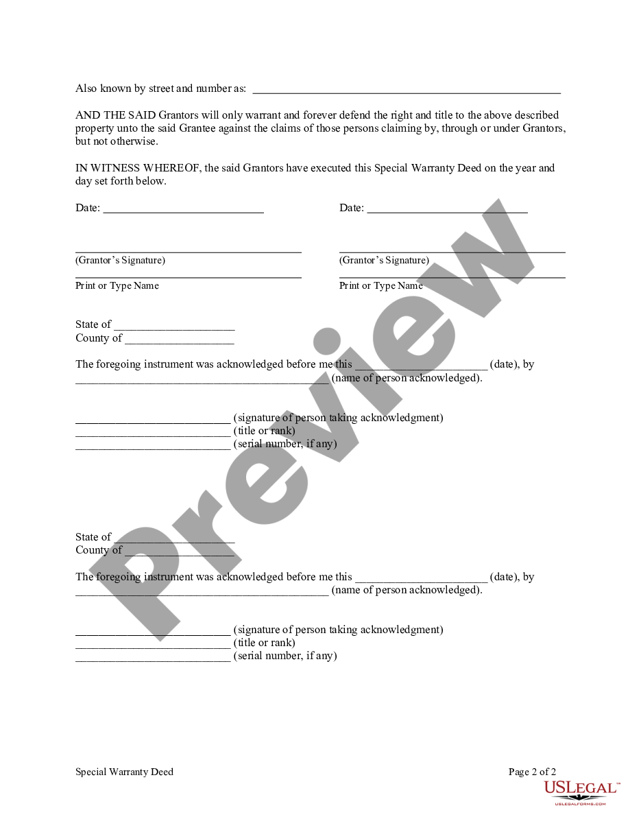 page 3 Special Warranty Deed from Two Individuals / Husband and Wife to an Individual preview