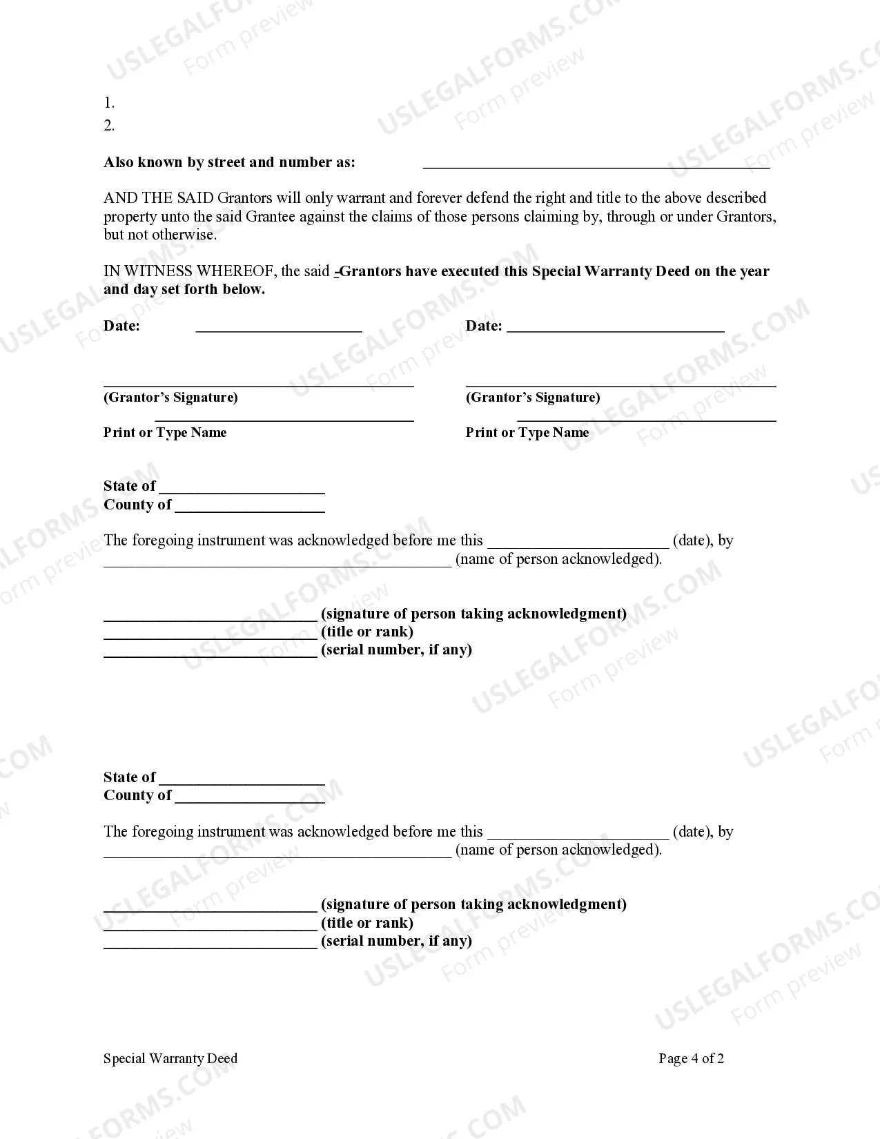 Preview Special Warranty Deed from Two Individuals / Husband and Wife to an Individual