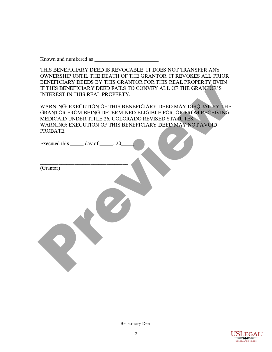 page 1 Transfer on Death Deed or TOD - Beneficiary Deed for Individual to Individual preview