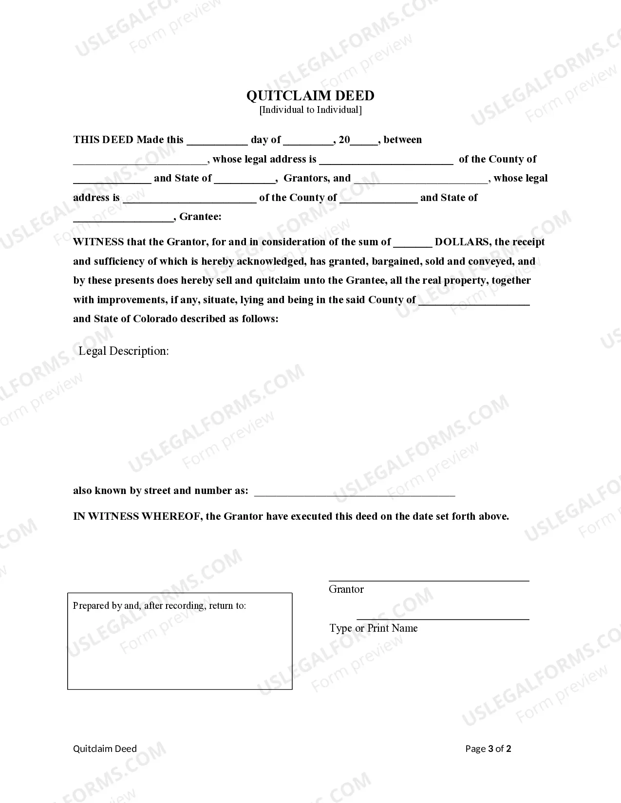 Preview Quitclaim Deed - Individual to Individual
