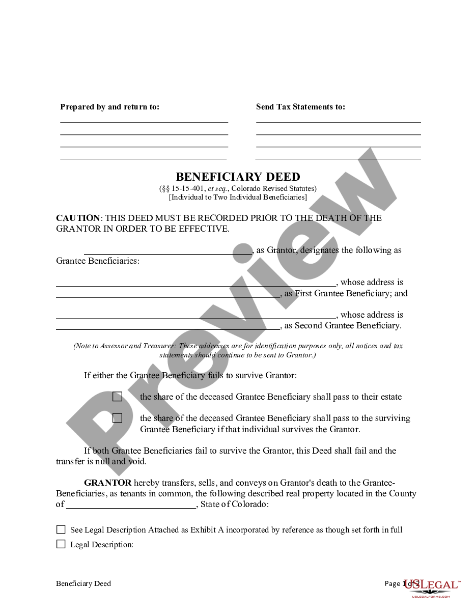 Colorado Beneficiary Deed Beneficiary Deed US Legal Forms