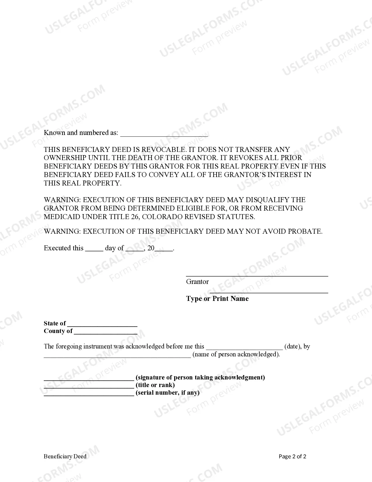 Preview Beneficiary Deed - Individual to Two Individuals Without Successor Beneficiaries