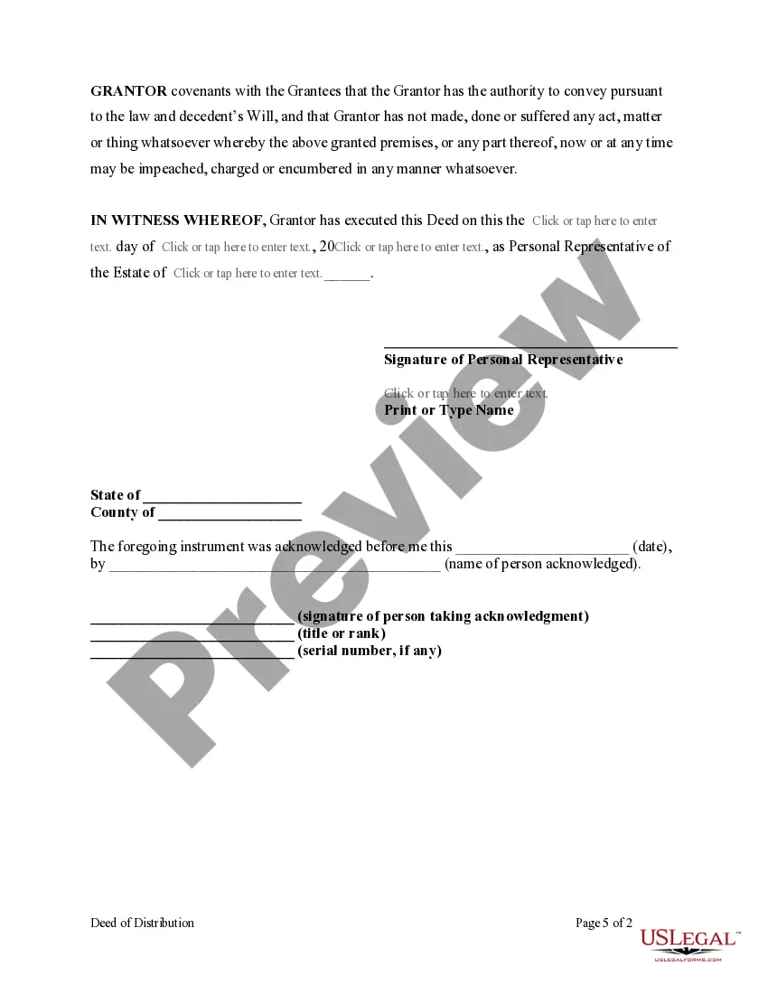 Get Deed of Distribution - Personal Representative to Two Individuals Preview Deed of Distribution - Personal Representative to Two Individuals