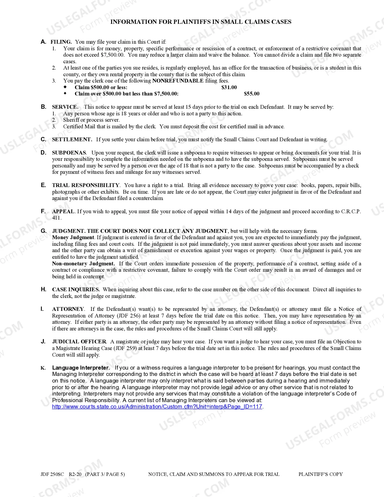 Preview Notice, Claim, and Summons to Appear