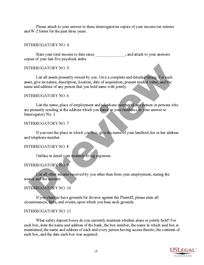 Preview Discovery Interrogatories from Plaintiff to Defendant with Production Requests