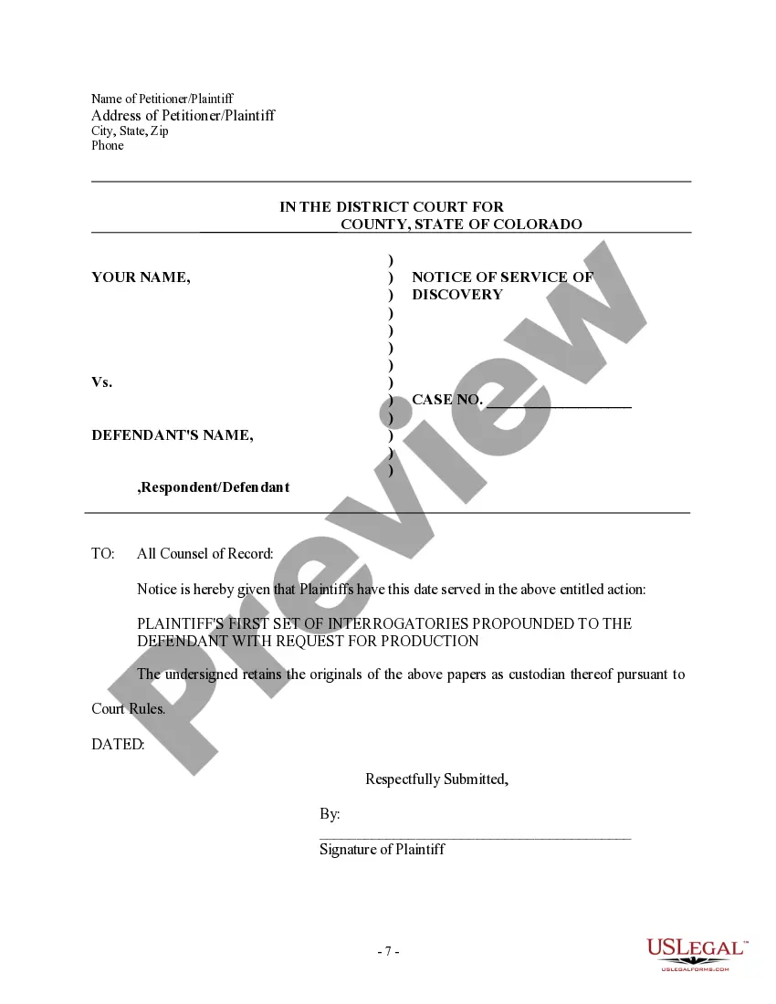 Preview Discovery Interrogatories from Plaintiff to Defendant with Production Requests