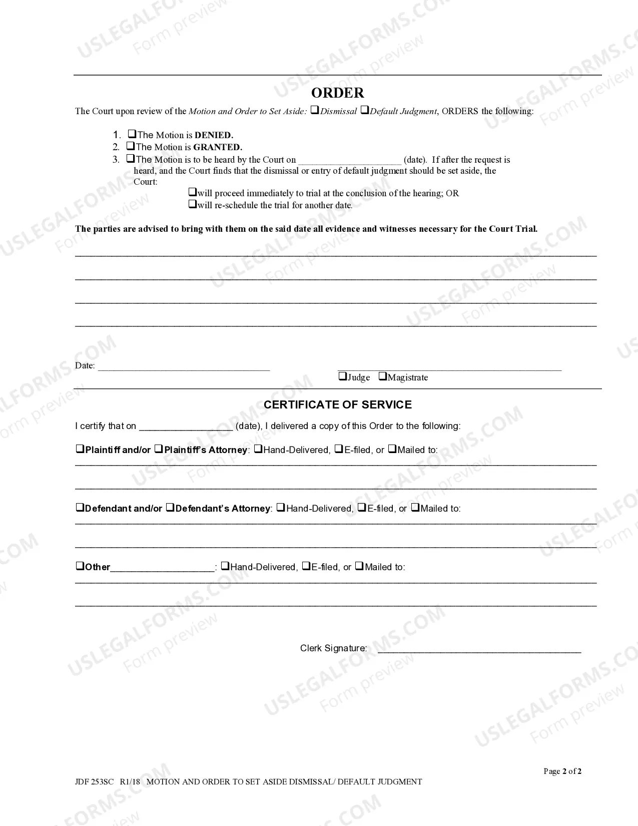 Preview Motion and Order to Set Aside Dismissal - Default Judgment