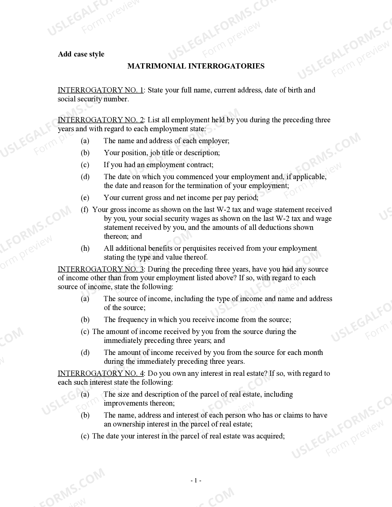 Colorado Discovery Interrogatories for Divorce Proceeding