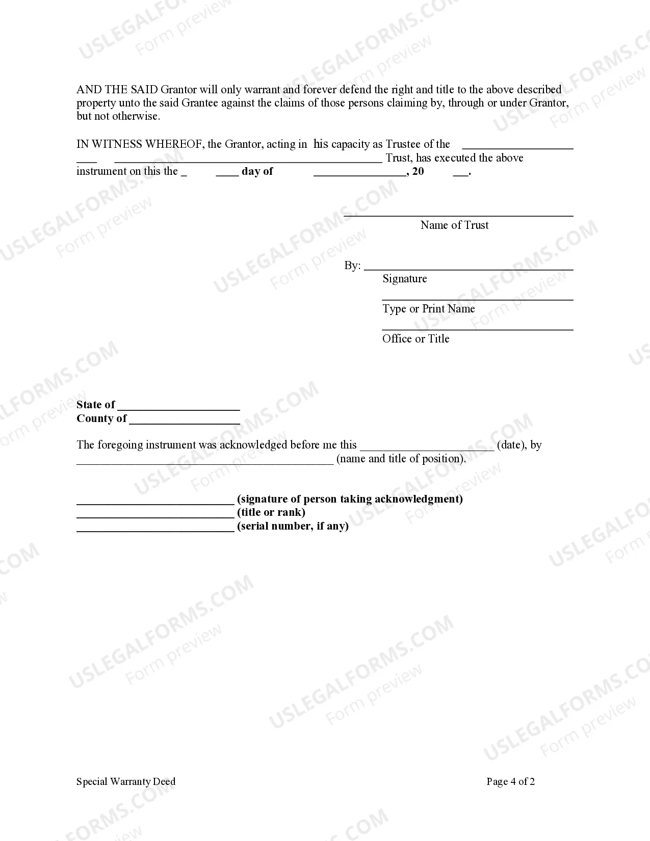 Preview Special Warranty Deed from a Trust to an Individual