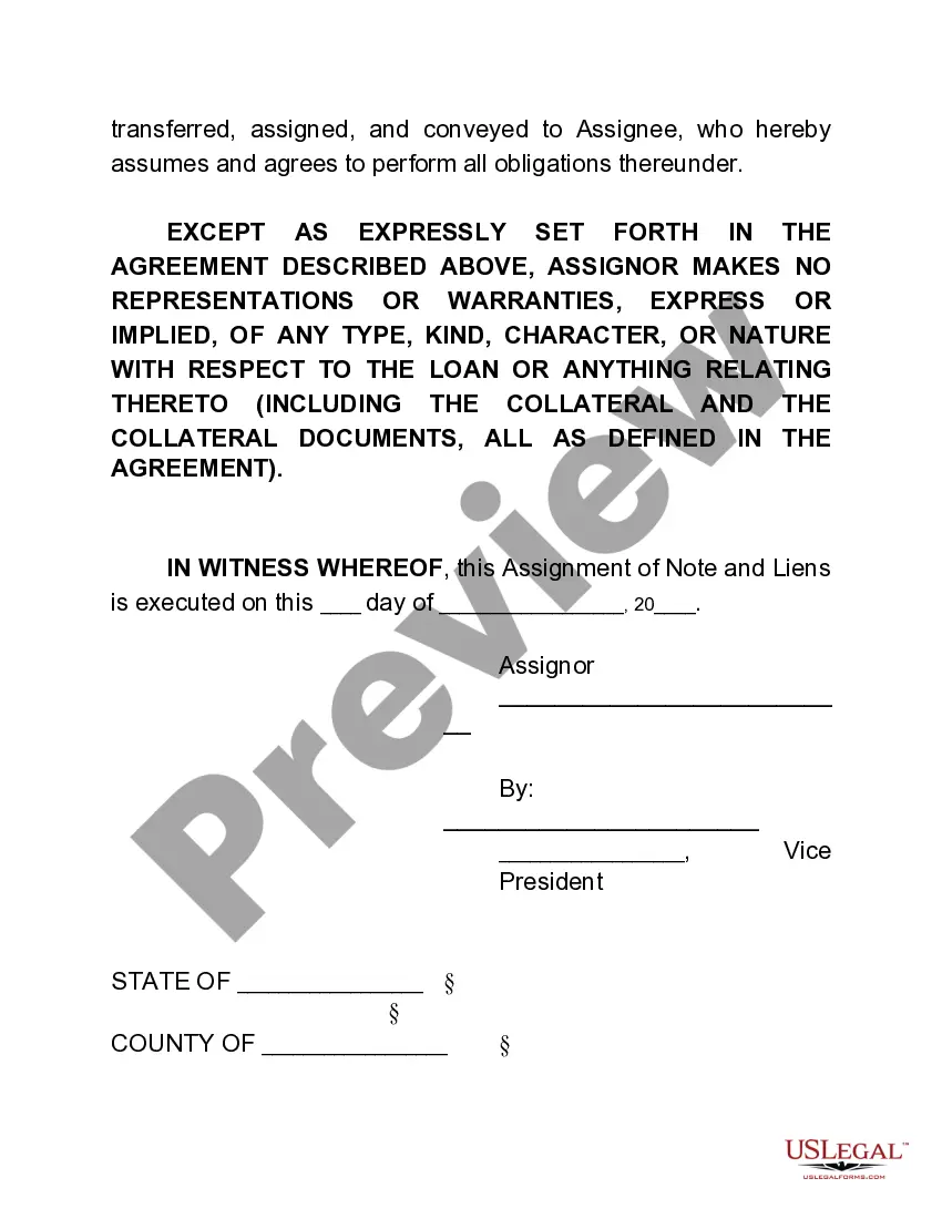 Preview Assignment of Note and Liens