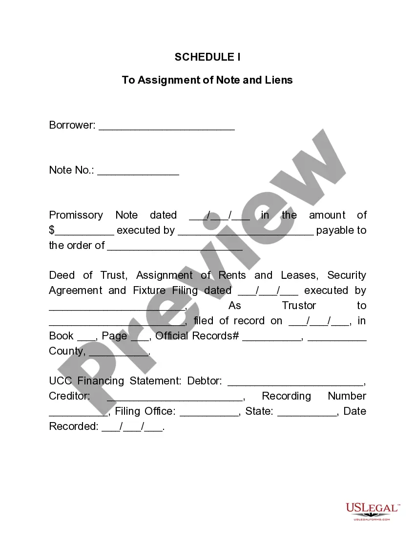 Preview Assignment of Note and Liens