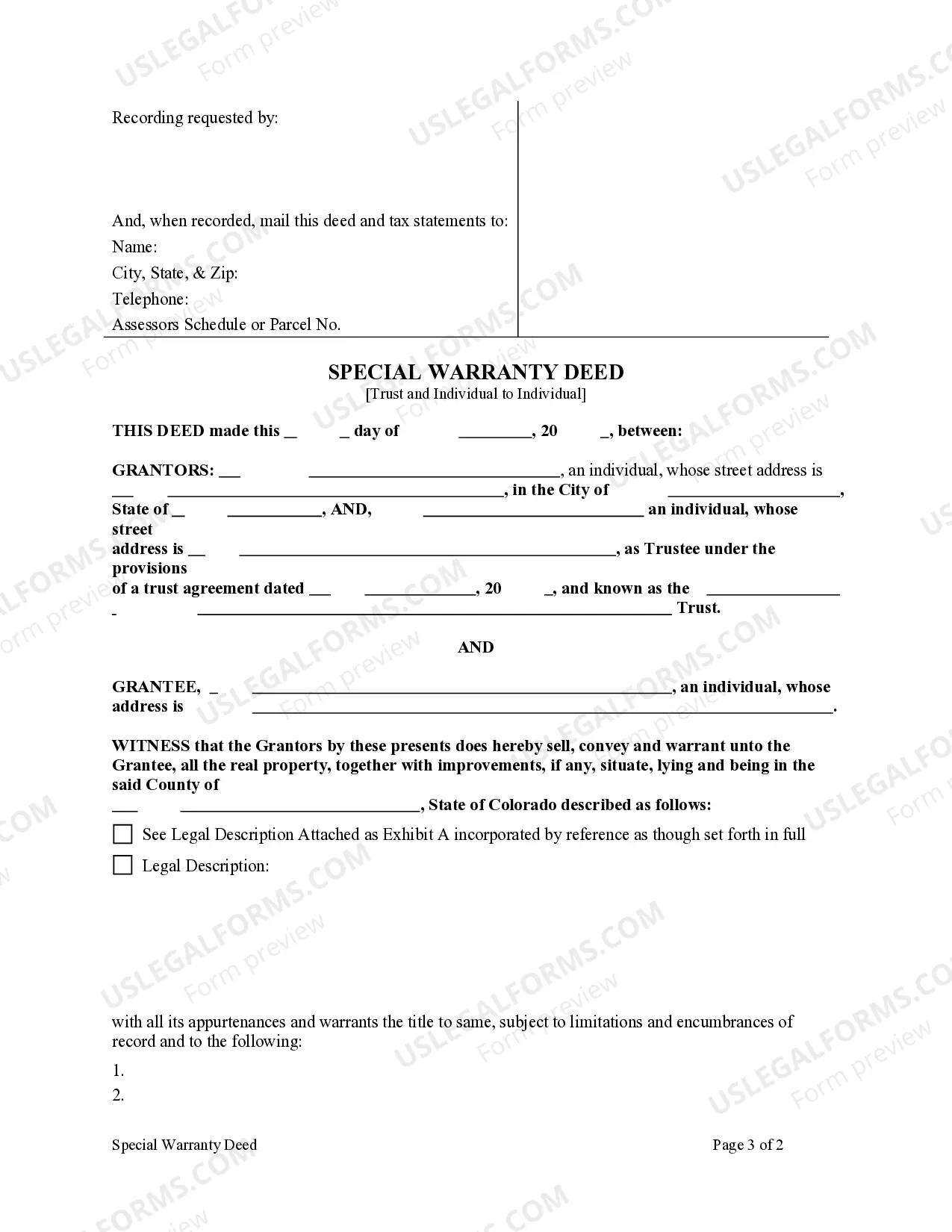 Preview Special Warranty Deed from individual and trust to individual