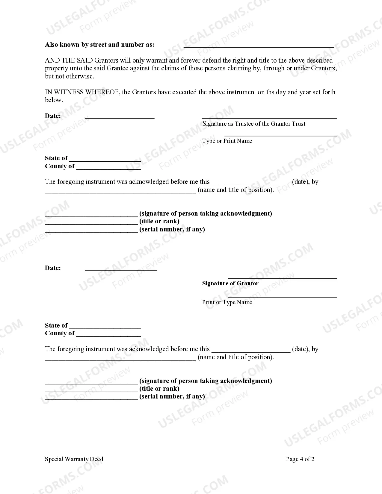 Preview Special Warranty Deed from individual and trust to individual
