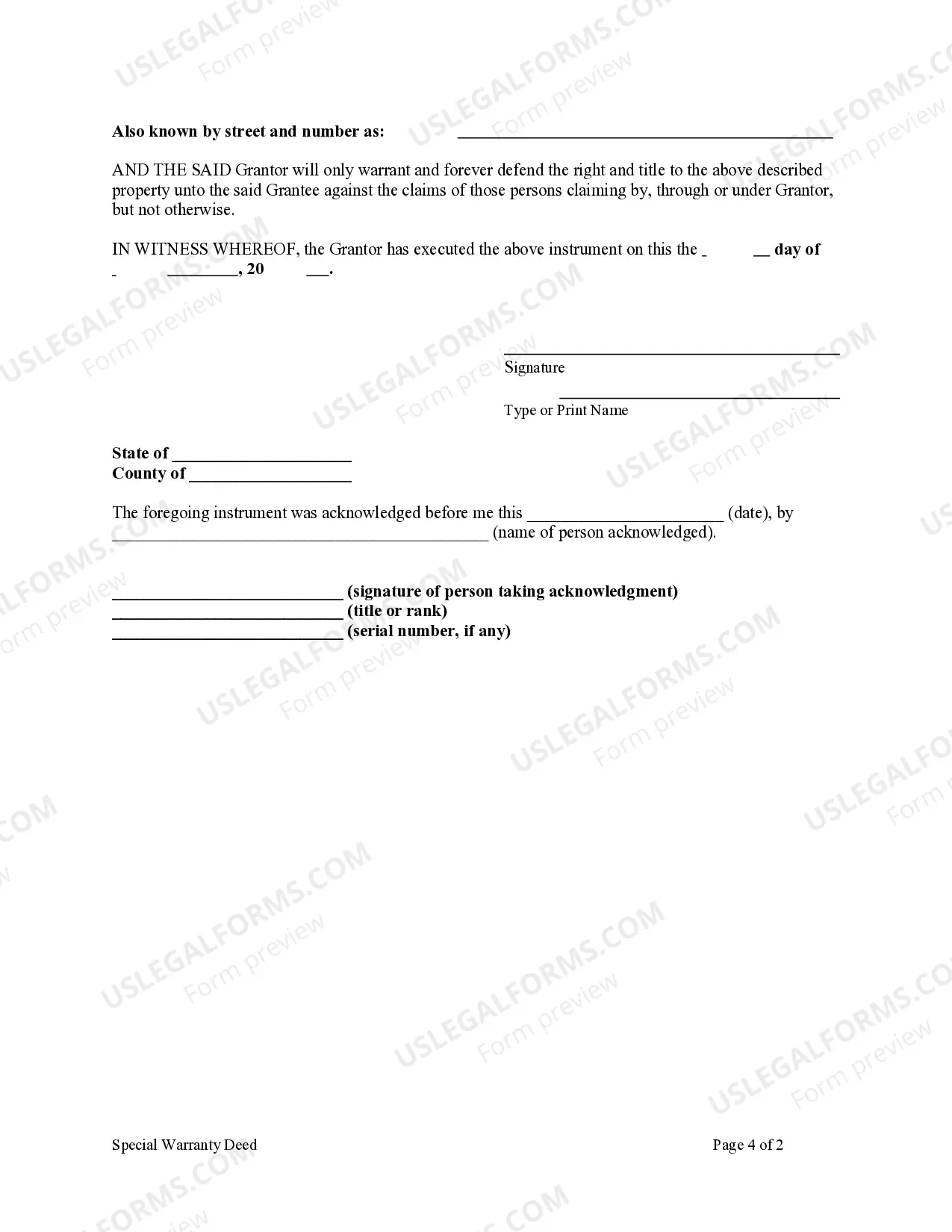 Preview Special Warranty Deed from Individual to a Limited Liability Company
