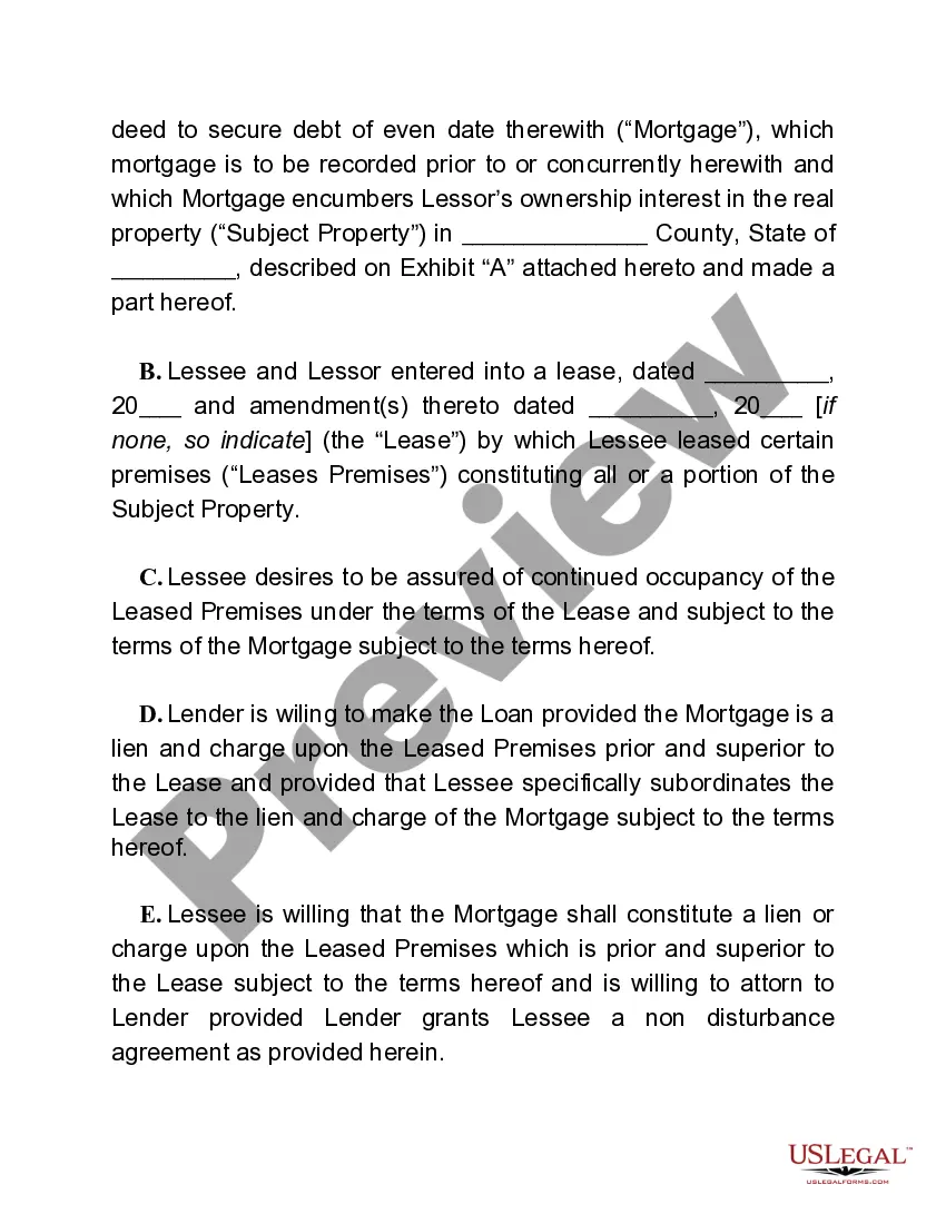 Preview Lease Subordination, Non-Disturbance and Attornment Agreement