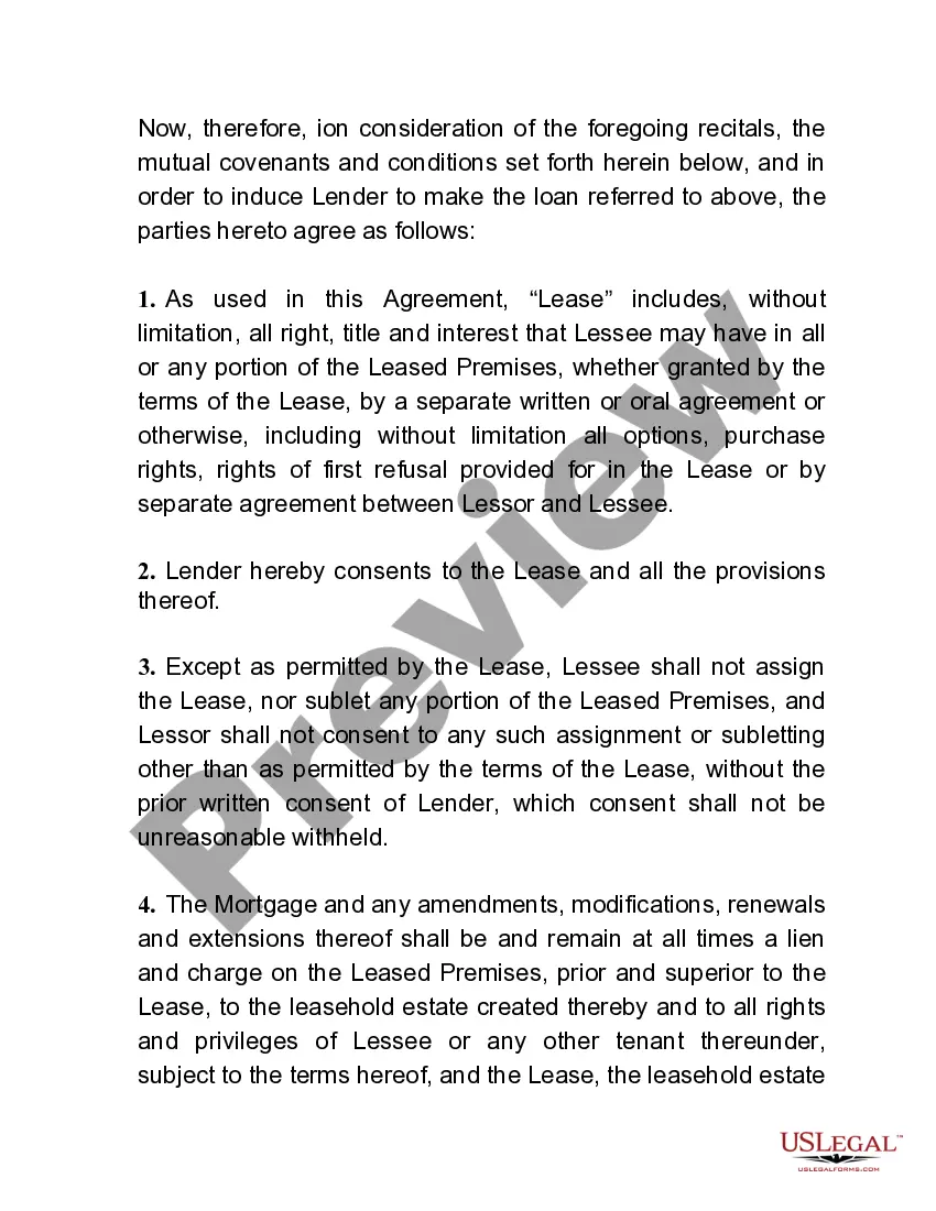 Preview Lease Subordination, Non-Disturbance and Attornment Agreement