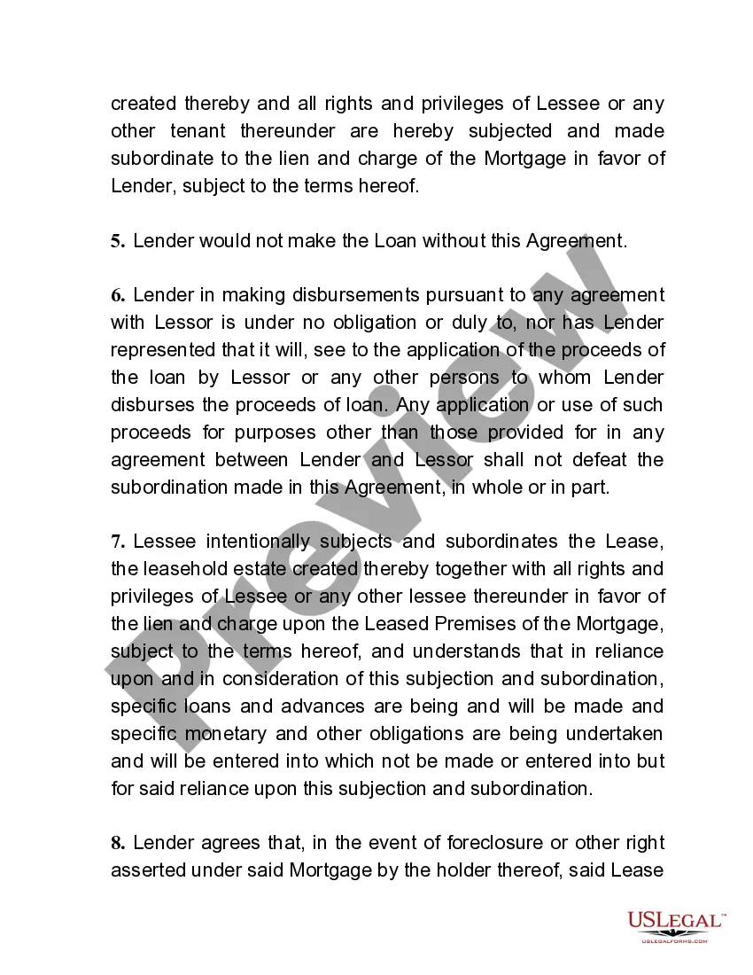 Preview Lease Subordination, Non-Disturbance and Attornment Agreement