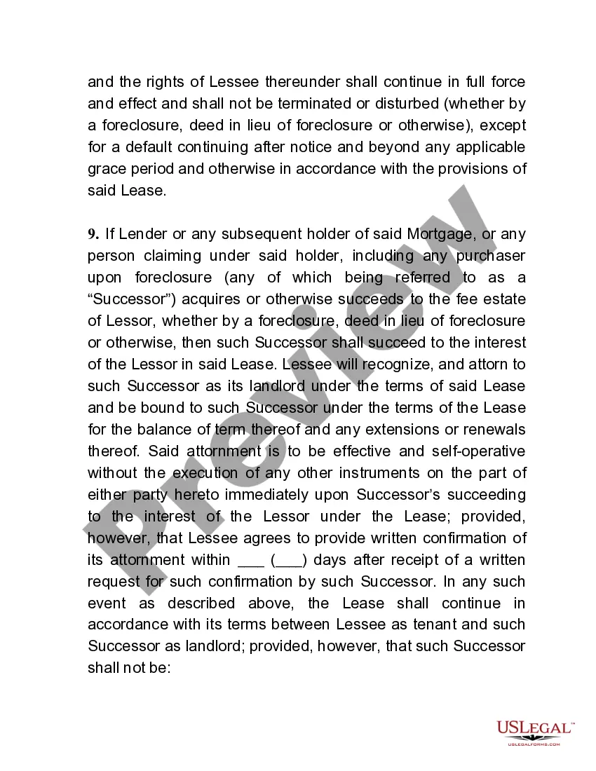 Preview Lease Subordination, Non-Disturbance and Attornment Agreement