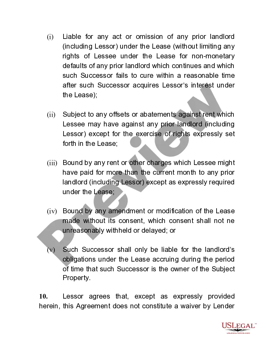 Preview Lease Subordination, Non-Disturbance and Attornment Agreement