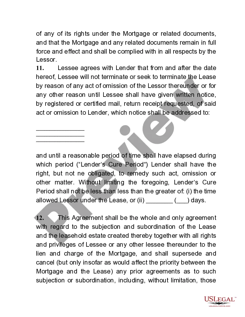 Preview Lease Subordination, Non-Disturbance and Attornment Agreement