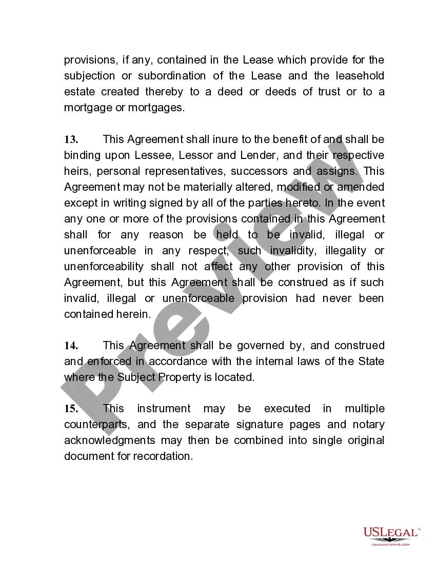Preview Lease Subordination, Non-Disturbance and Attornment Agreement