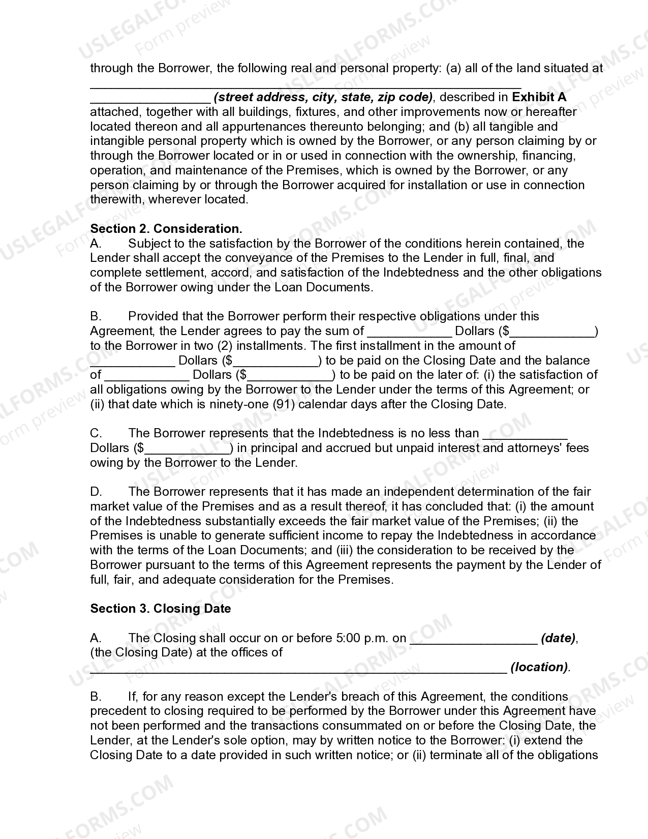 Colorado Springs Colorado Deed in Lieu of Foreclosure Agreement US