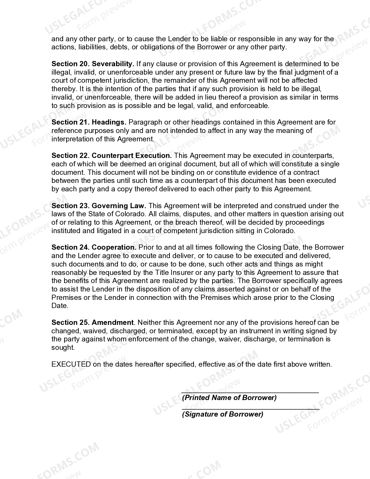 Colorado Springs Colorado Deed in Lieu of Foreclosure Agreement US