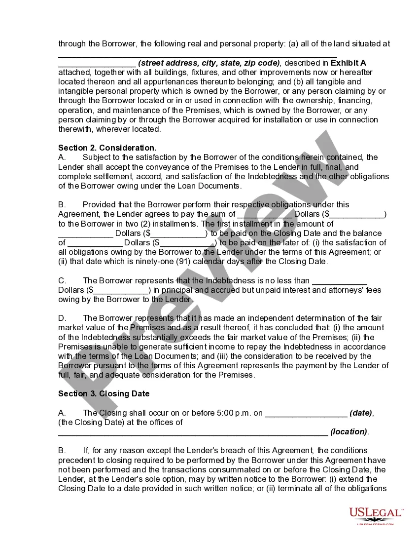 Get Deed in Lieu of Foreclosure Agreement Preview Deed in Lieu of Foreclosure Agreement