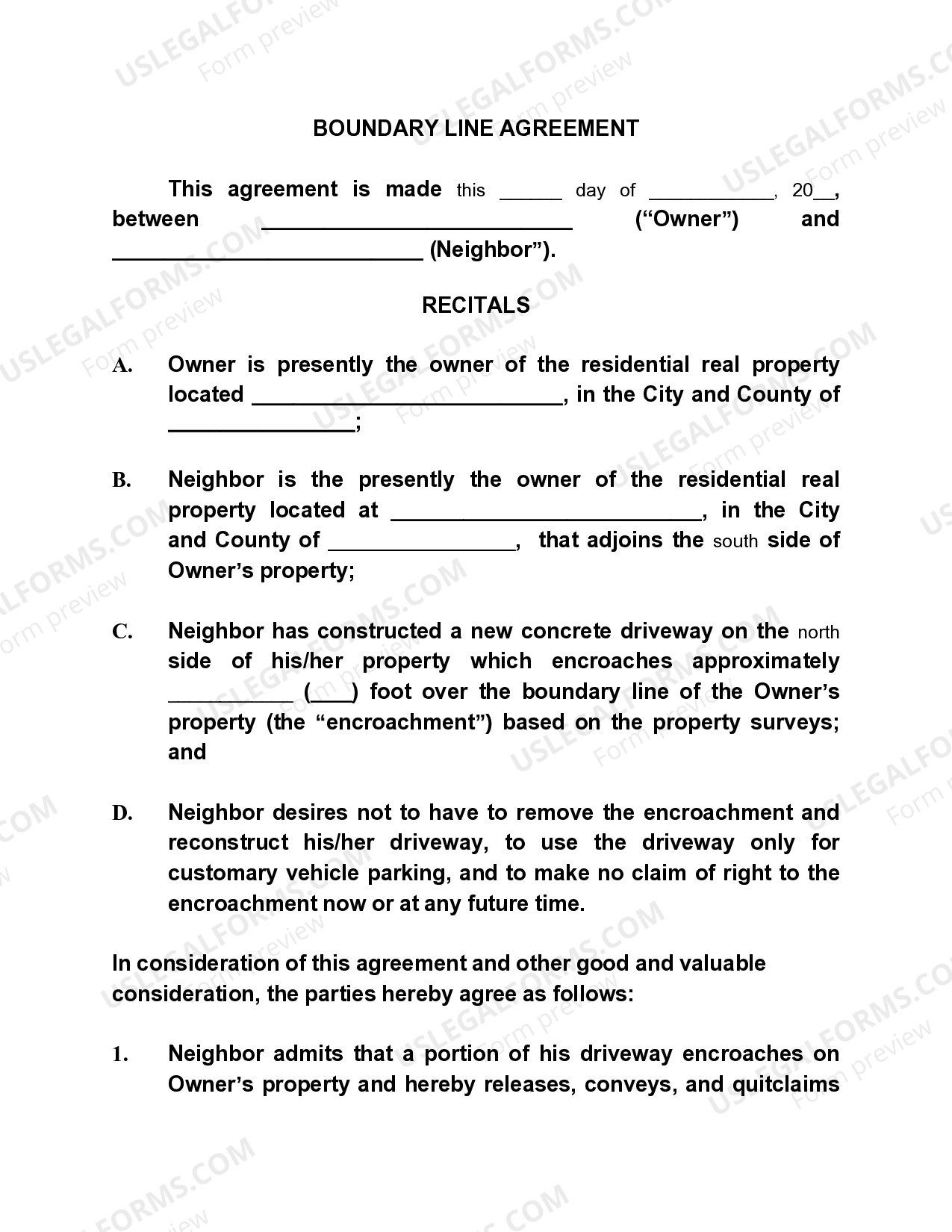 Colorado Boundary Line Agreement Boundary Line Agreement US Legal Forms
