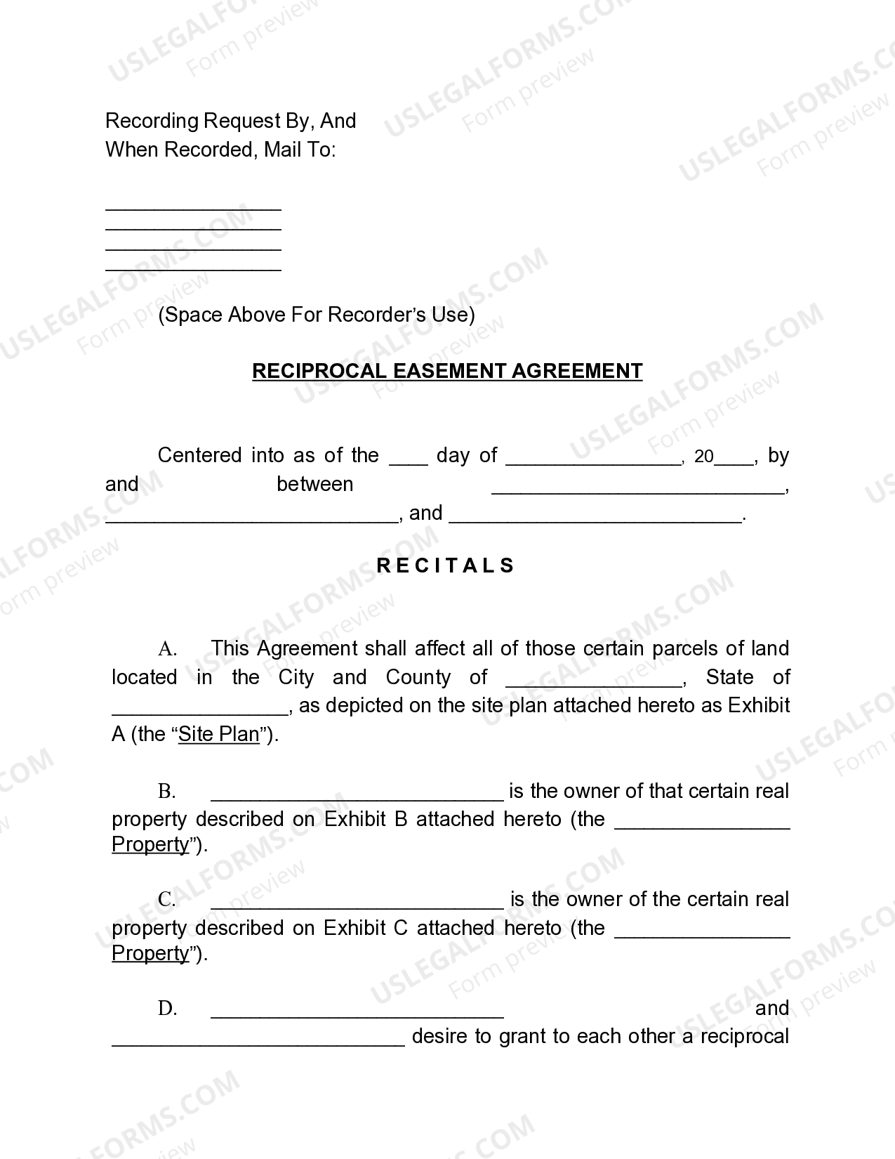 Arvada Colorado Reciprocal Easement Agreement US Legal Forms