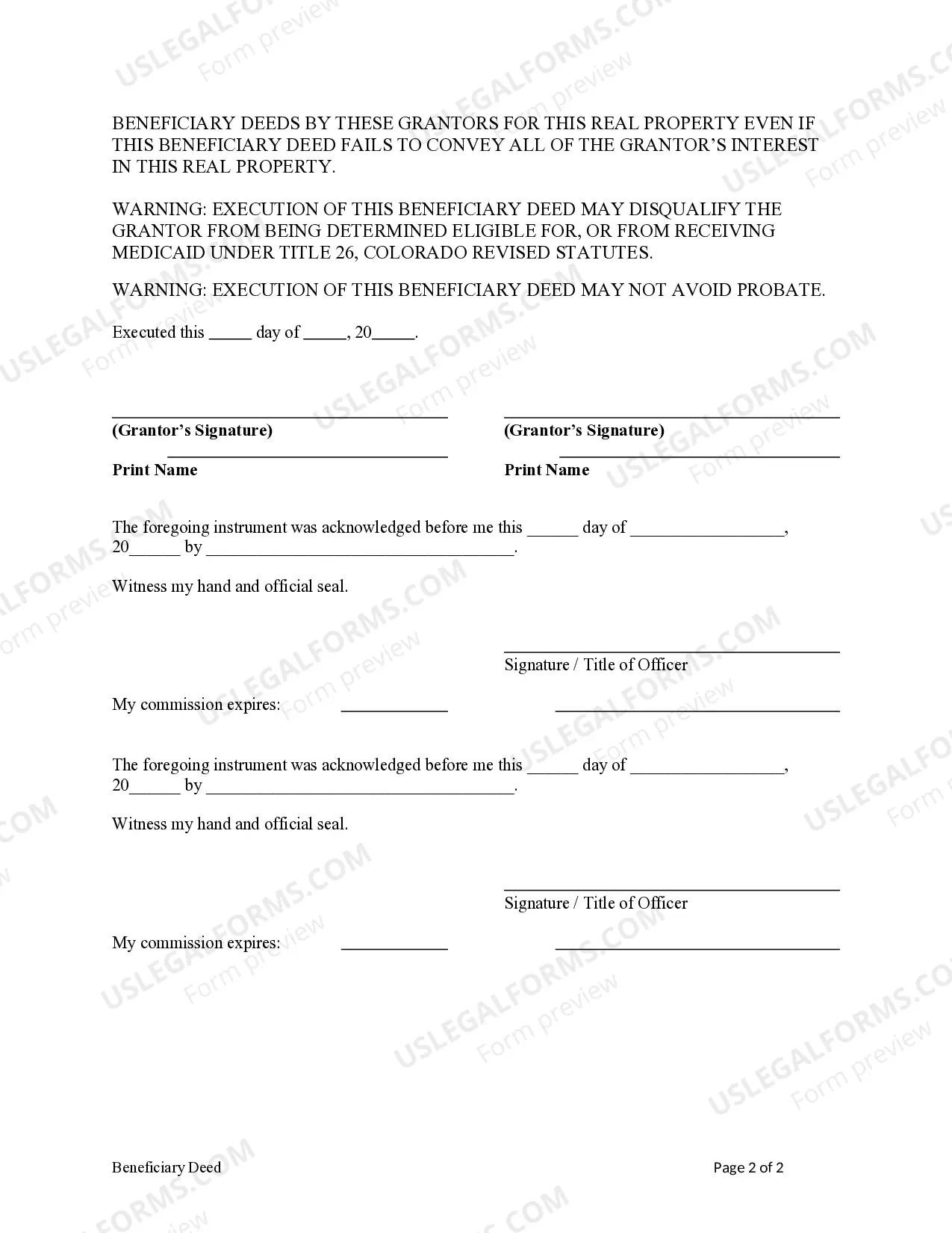 Preview Transfer on Death Deed or TOD - Beneficiary Deed - Husband and Wife to Individual