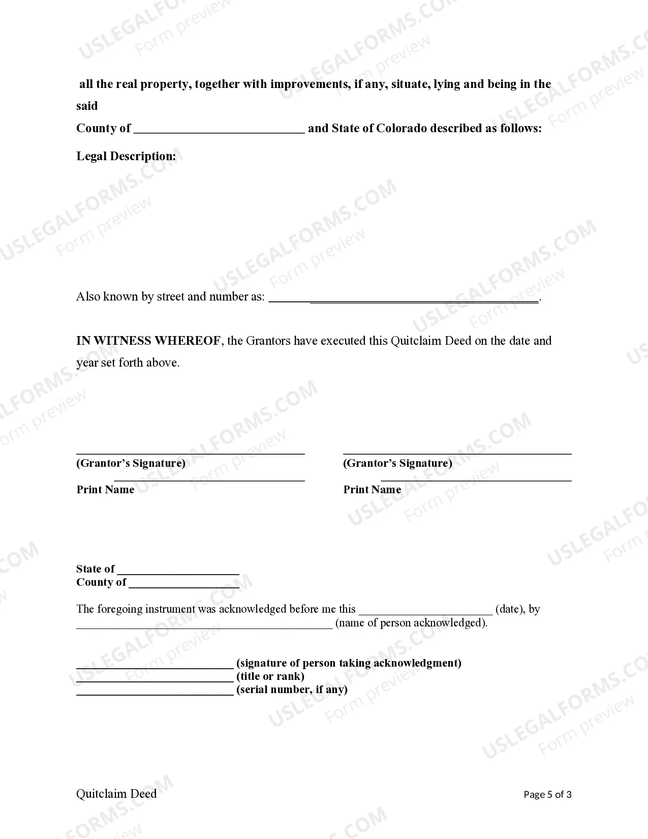 Preview Quitclaim Deed - Husband and Wife / Two Individuals to Three Individuals